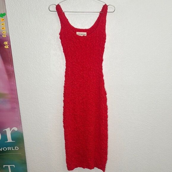 New Mara Hoffman Sloan Popcorn Midi Dress Red XS - Picture 2 of 15